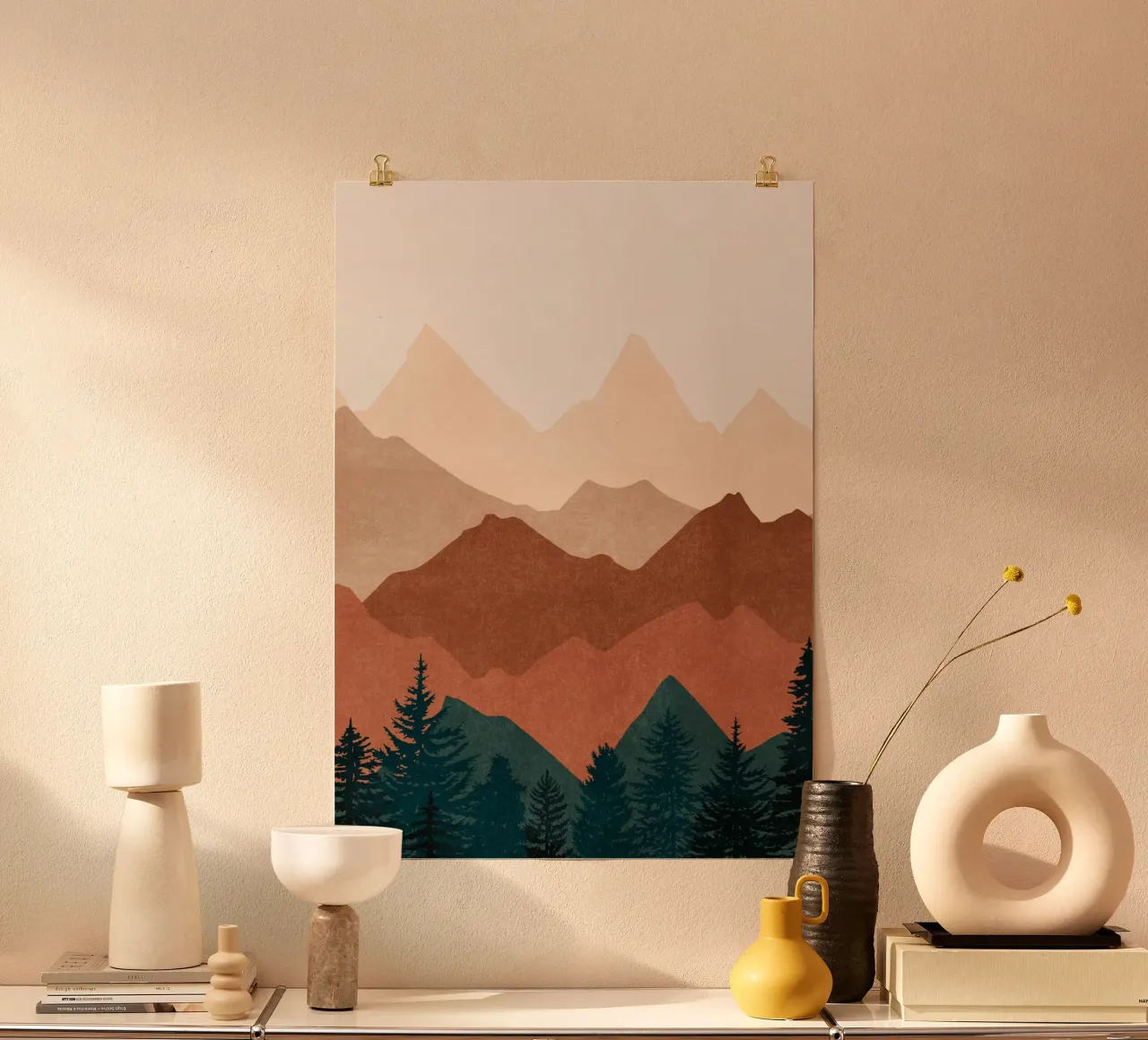 Cime di montagna minimaliste al tramonto - Set di 2 (parte 1) poster da kookiepixel