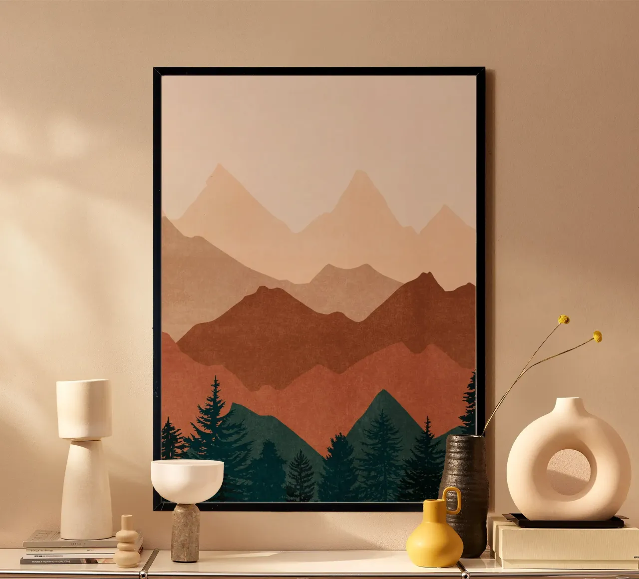 Minimalistische Sonnenuntergangs-Bergspitzen - 2er-Set (Teil 1) Poster von kookiepixel