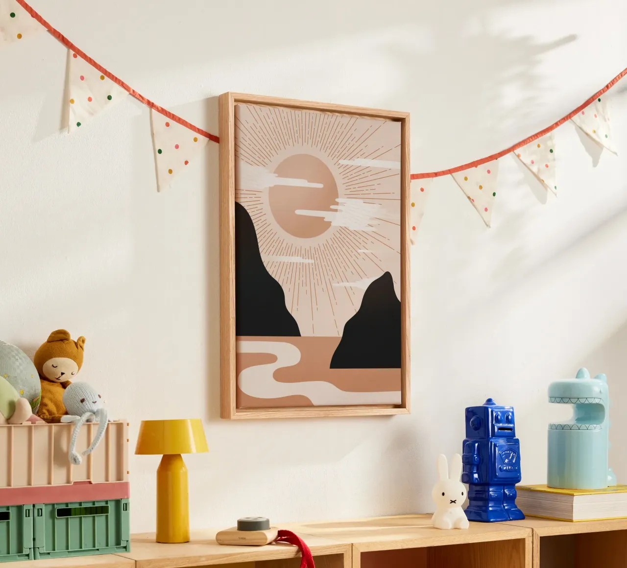 Minimalist Misty Sunrise Landscape - Nursery Art (Part 1) canvas with Floater frame by kookiepixel