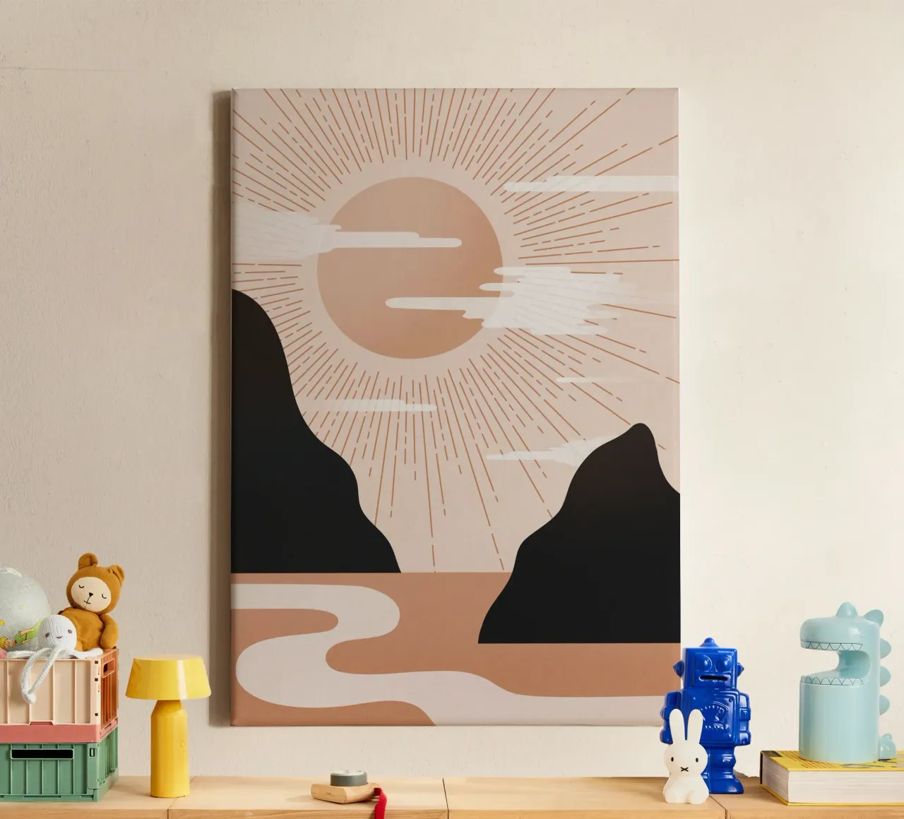 Minimalist Misty Sunrise Landscape - Nursery Art (Part 1) canvas with Floater frame by kookiepixel