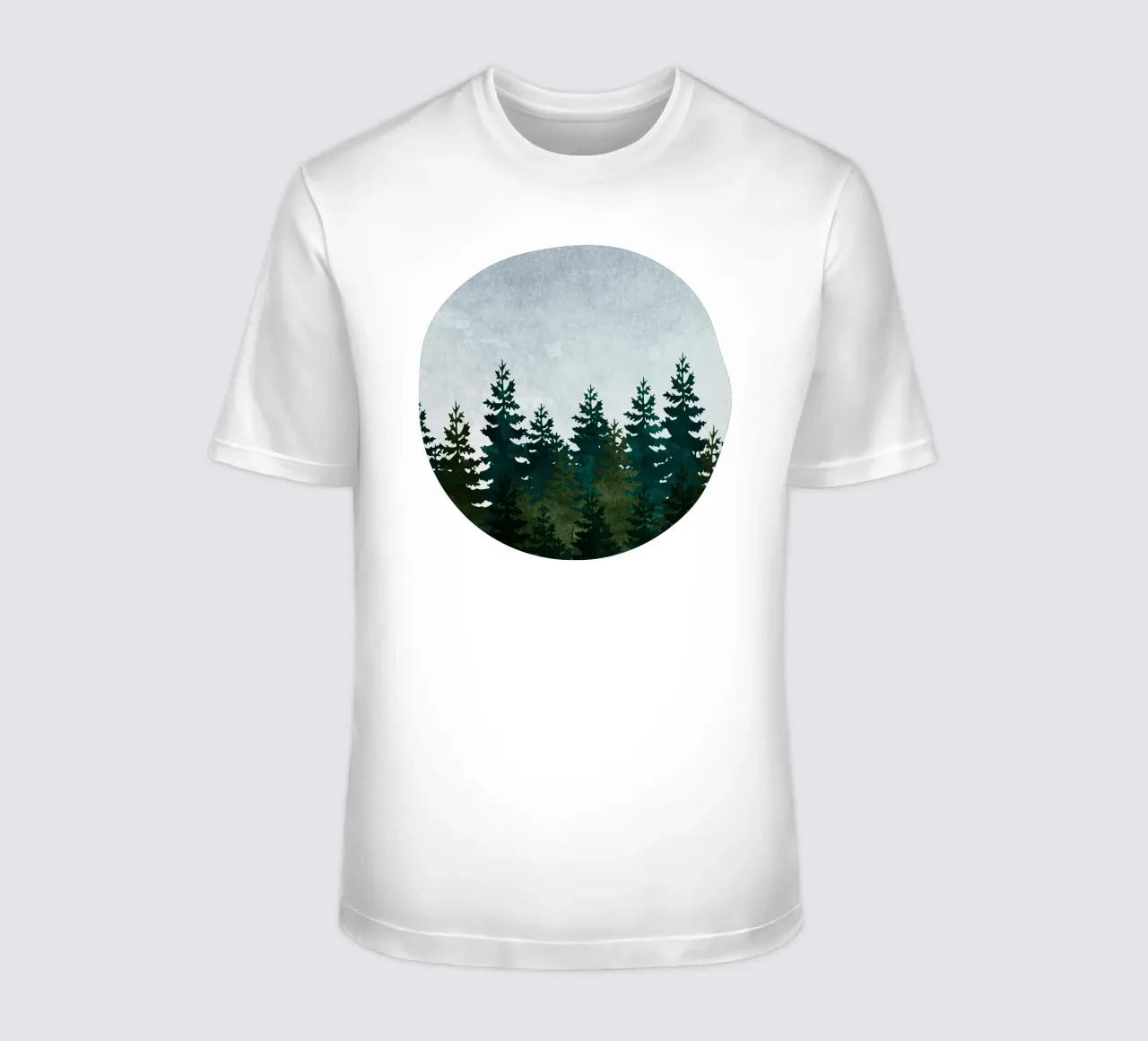 Minimalist Evergreen Trees Art - Nature Circle Wall Print t-shirt by kookiepixel