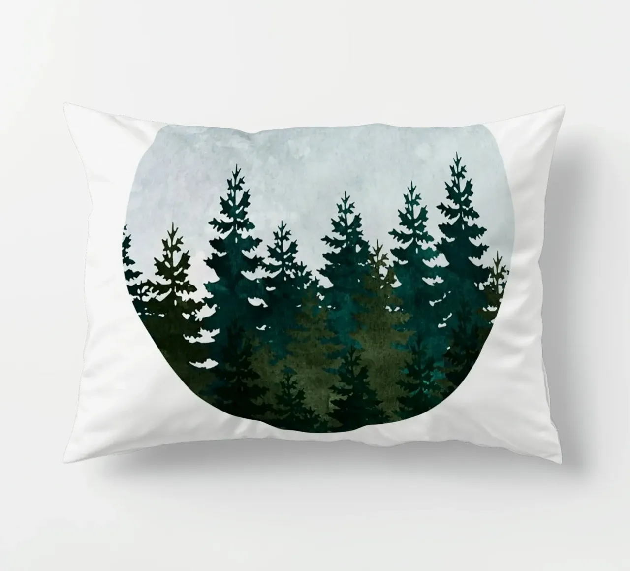 Minimalist Evergreen Trees Art - Nature Circle Wall Print decorative cushion by kookiepixel