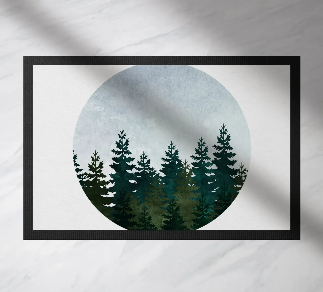 Minimalist Evergreen Trees Art - Nature Circle Wall Print doormat by kookiepixel