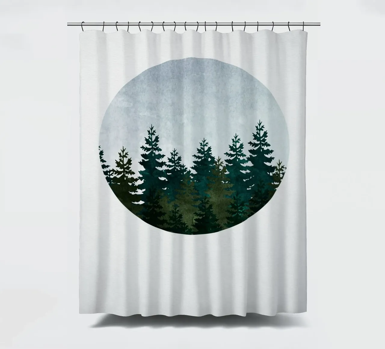 Minimalist Evergreen Trees Art - Nature Circle Wall Print shower curtain by kookiepixel
