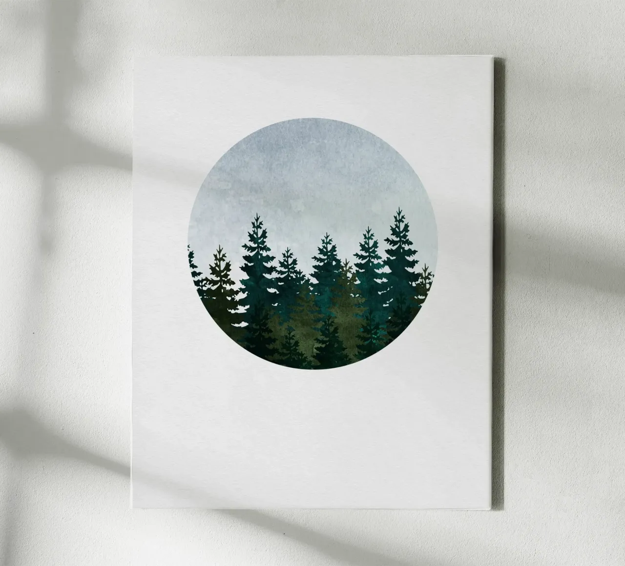 Minimalist Evergreen Trees Art - Nature Circle Wall Print canvas with Floater frame by kookiepixel