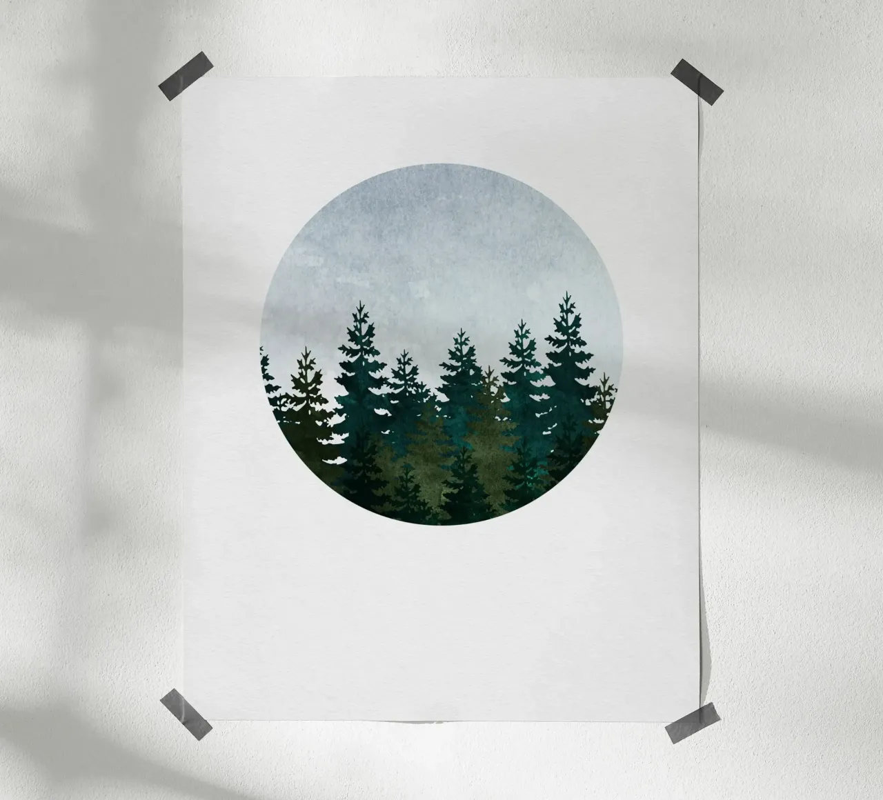 Minimalist Evergreen Trees Art - Nature Circle Wall Print poster de kookiepixel