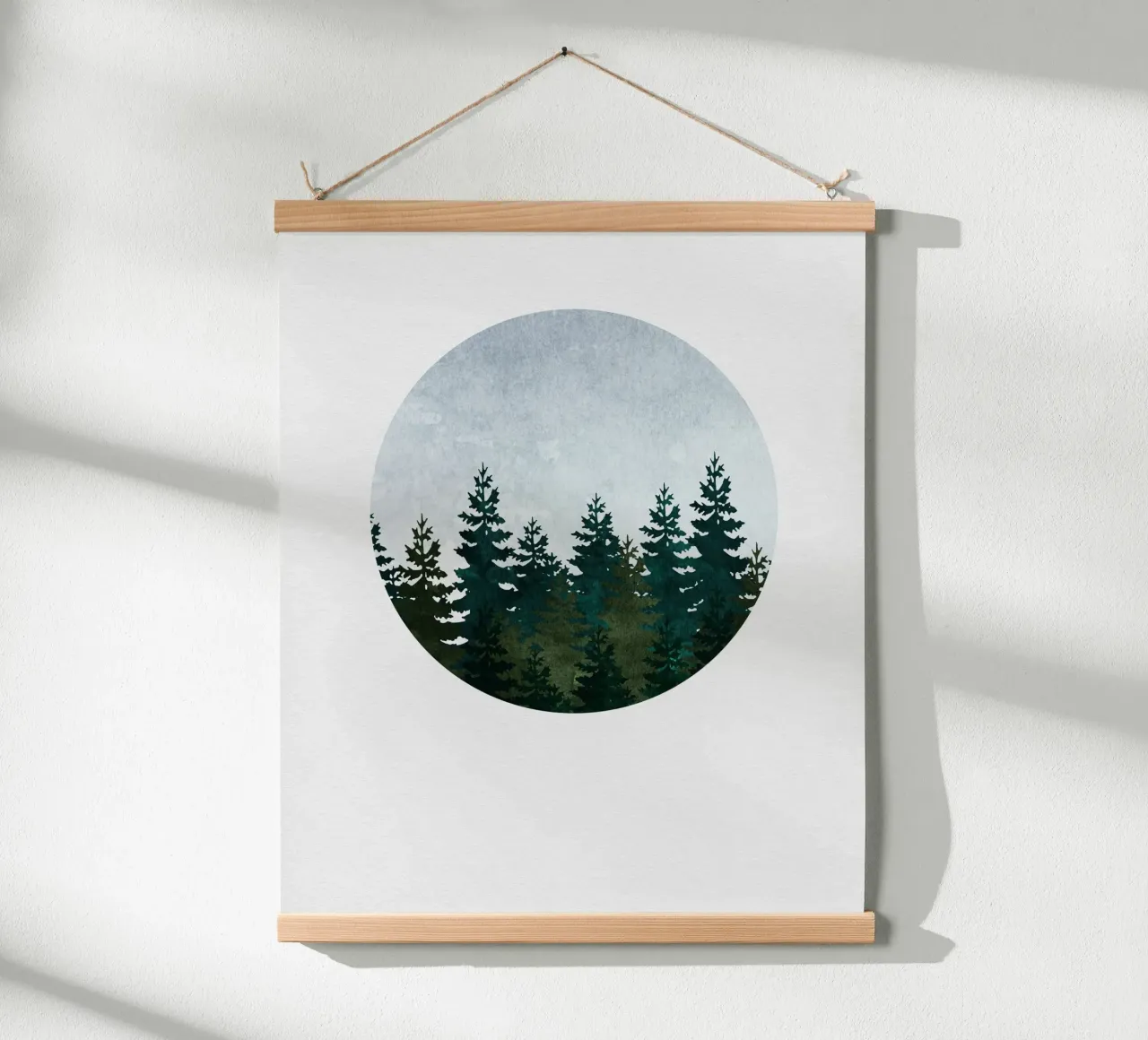 Minimalist Evergreen Trees Art - Nature Circle Wall Print poster de kookiepixel
