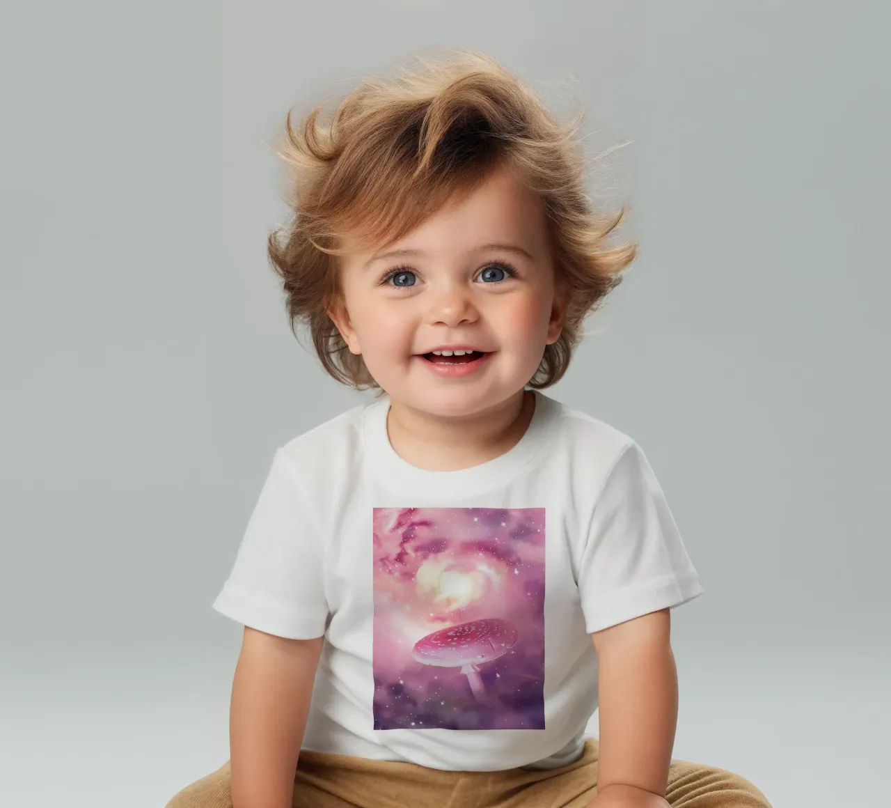 Magical Psychedelic Pink Mushroom Celestial Universe baby t-shirt by Gentle Echoes Art