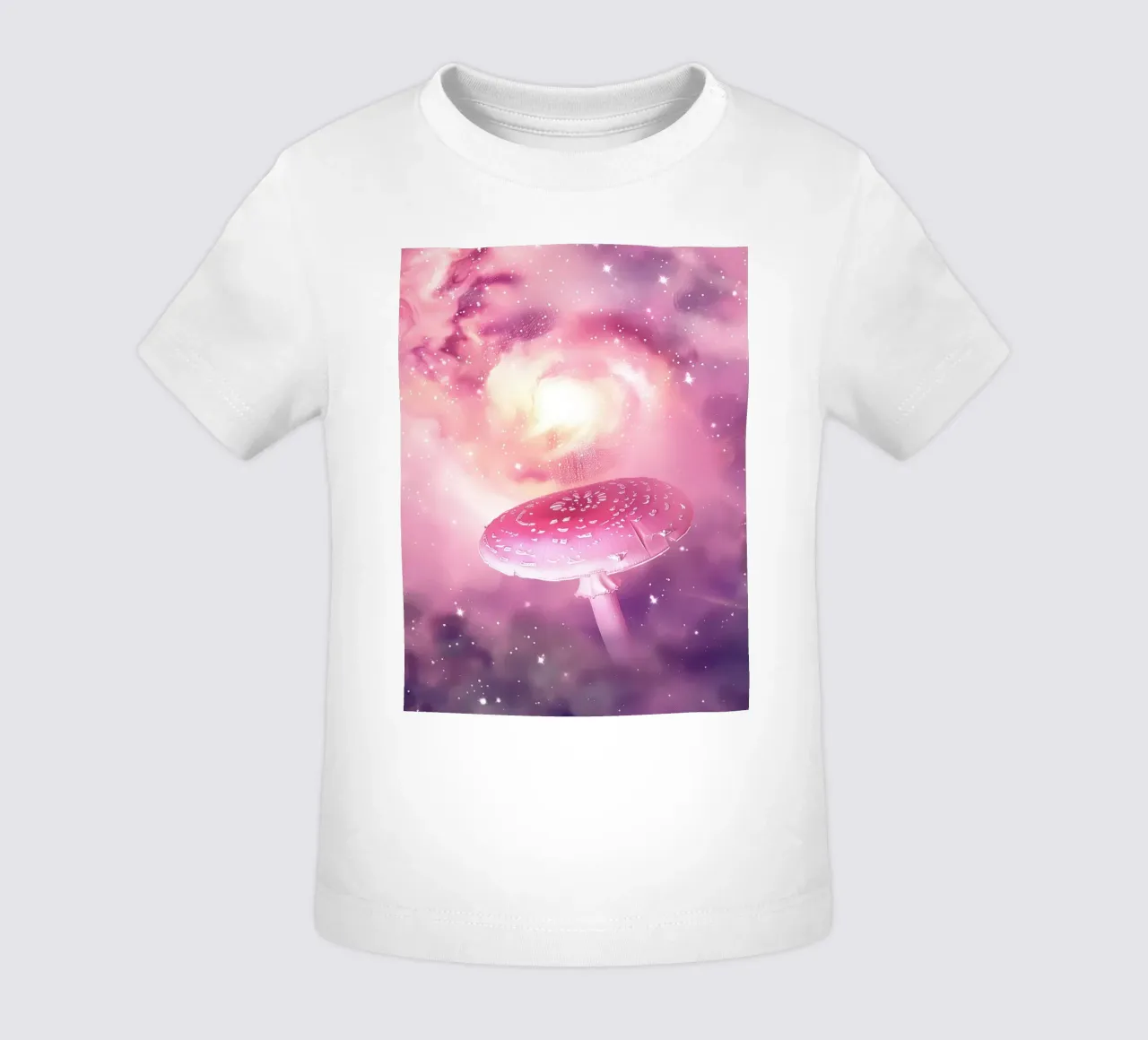 Magical Psychedelic Pink Mushroom Celestial Universe baby t-shirt by Gentle Echoes Art