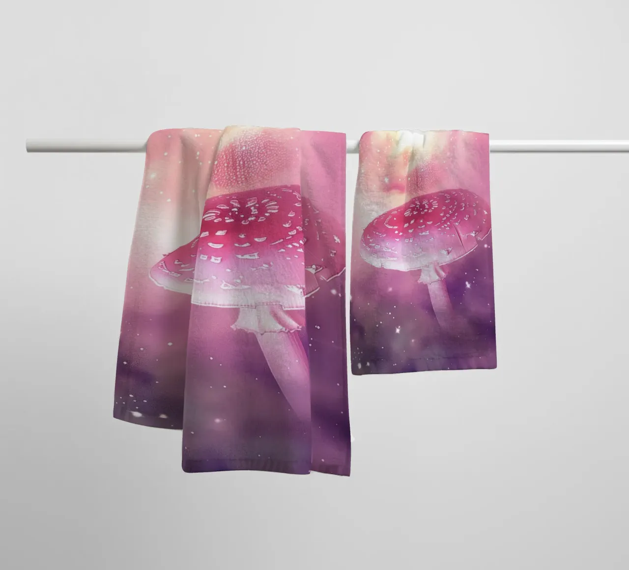 Magical Psychedelic Pink Mushroom Celestial Universe towel by Gentle Echoes Art