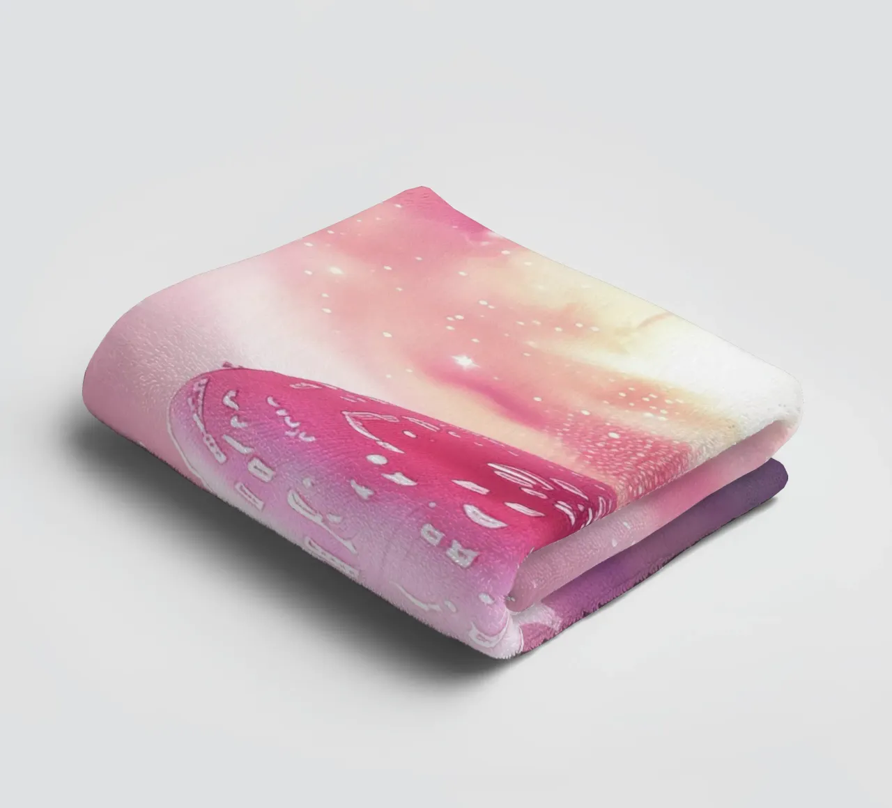 Magical Psychedelic Pink Mushroom Celestial Universe towel by Gentle Echoes Art