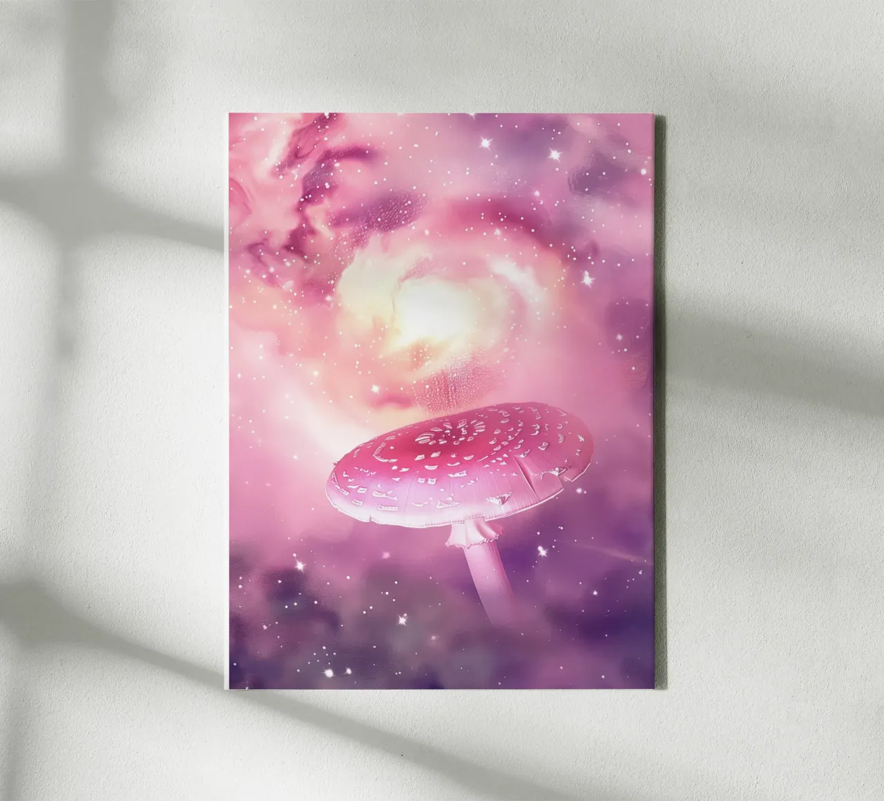 Magical Psychedelic Pink Mushroom Celestial Universe canvas with Floater frame by Gentle Echoes Art
