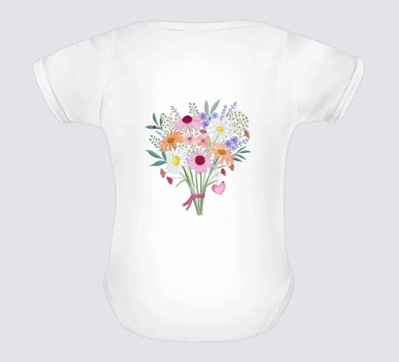 Bouquet con coccinelle e cuore in delicati colori pastello body neonato maniche corte da CalliLetters