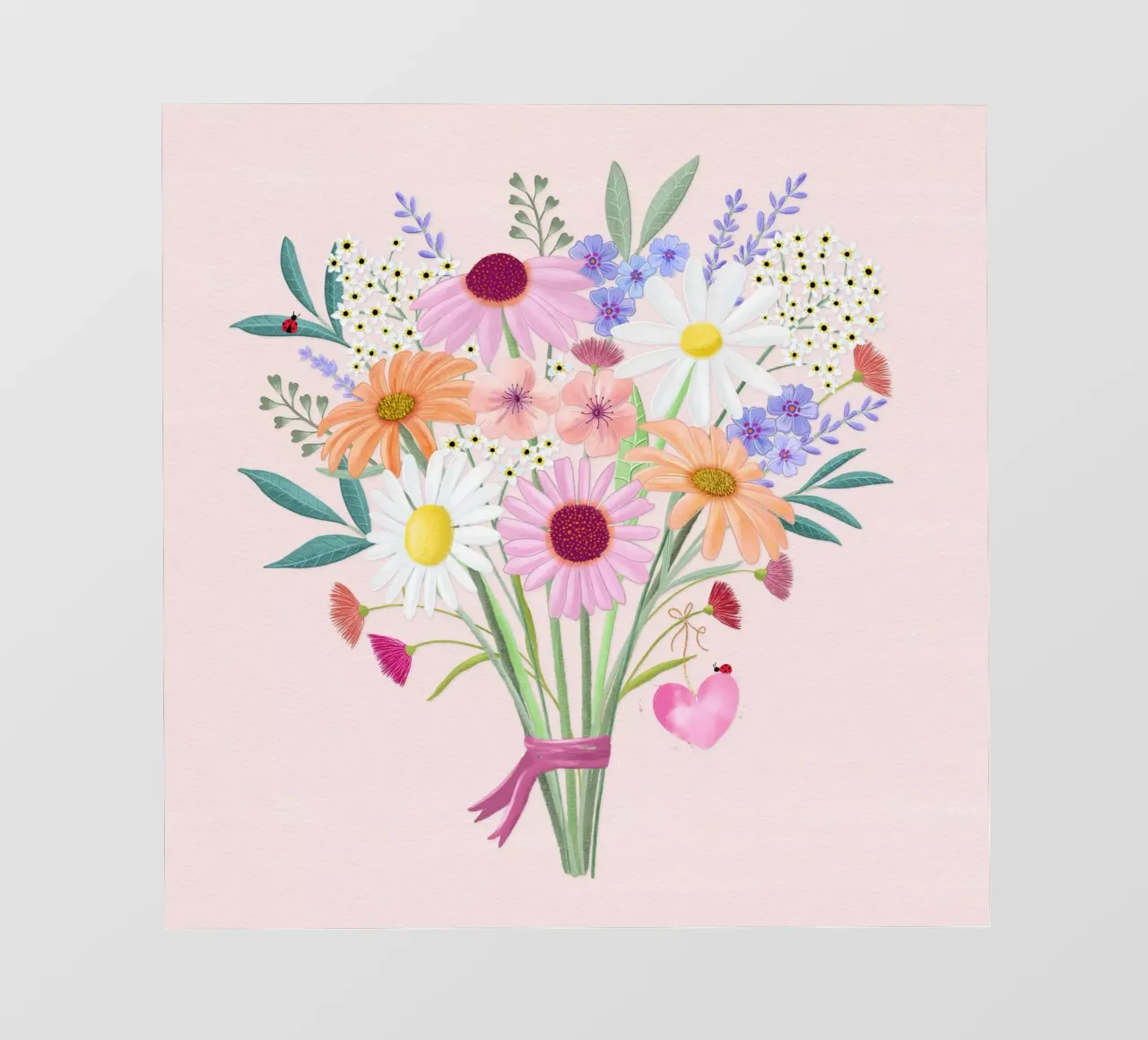 Bouquet con coccinelle e cuore in delicati colori pastello pellicola backlit da CalliLetters