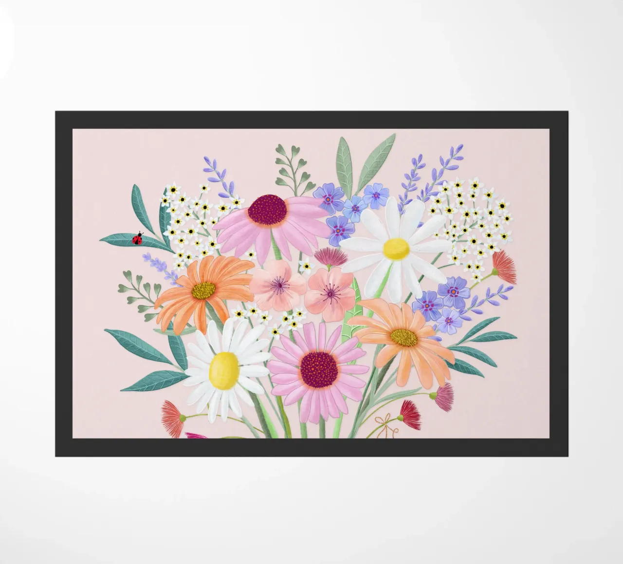 Bouquet con coccinelle e cuore in delicati colori pastello zerbino da CalliLetters