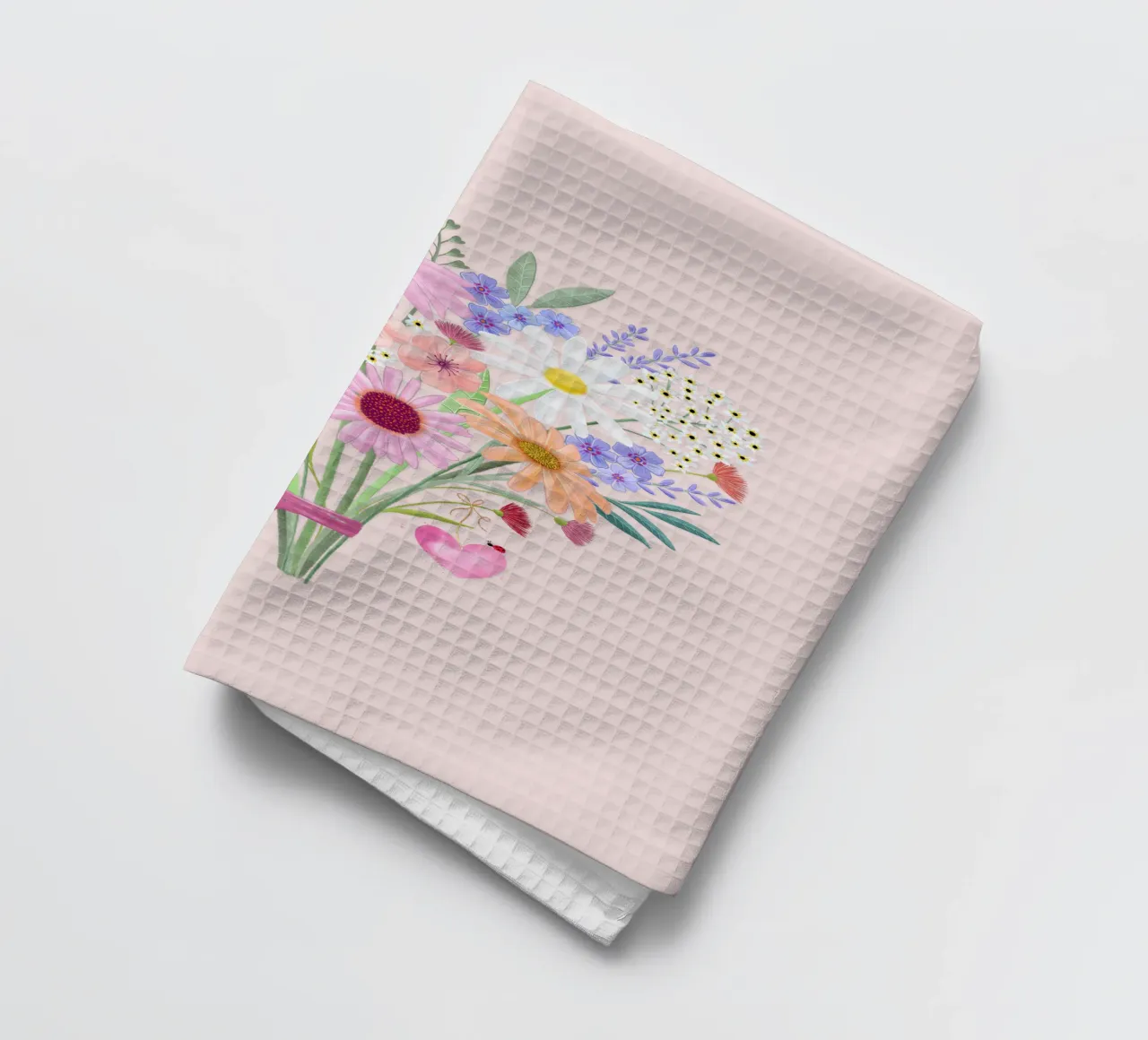 Bouquet con coccinelle e cuore in delicati colori pastello canovaccio da cucina da CalliLetters