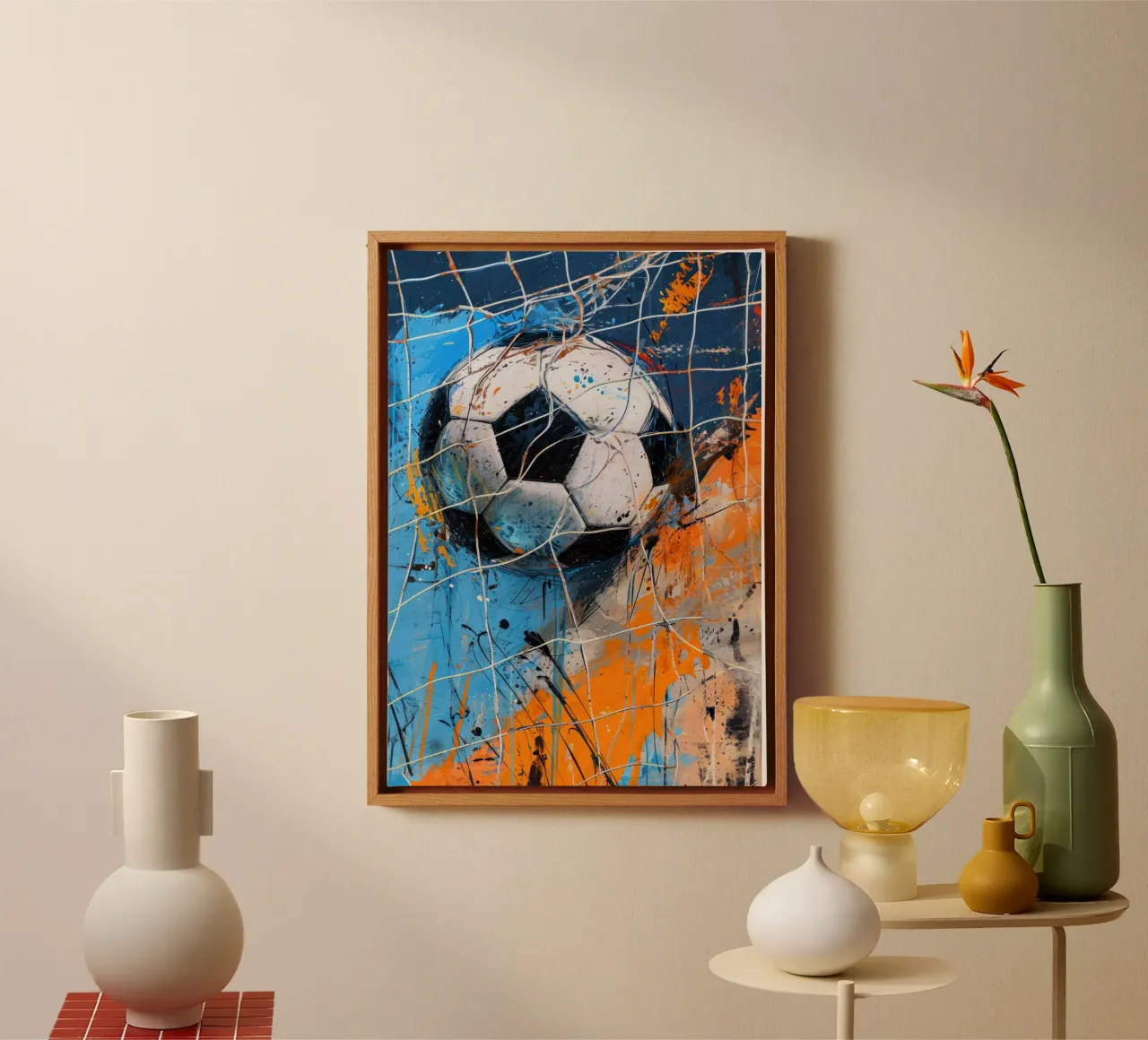 Pallone da calcio ad acquerello tela con Cornice a cassetta da Justyna Jaszke JBJart