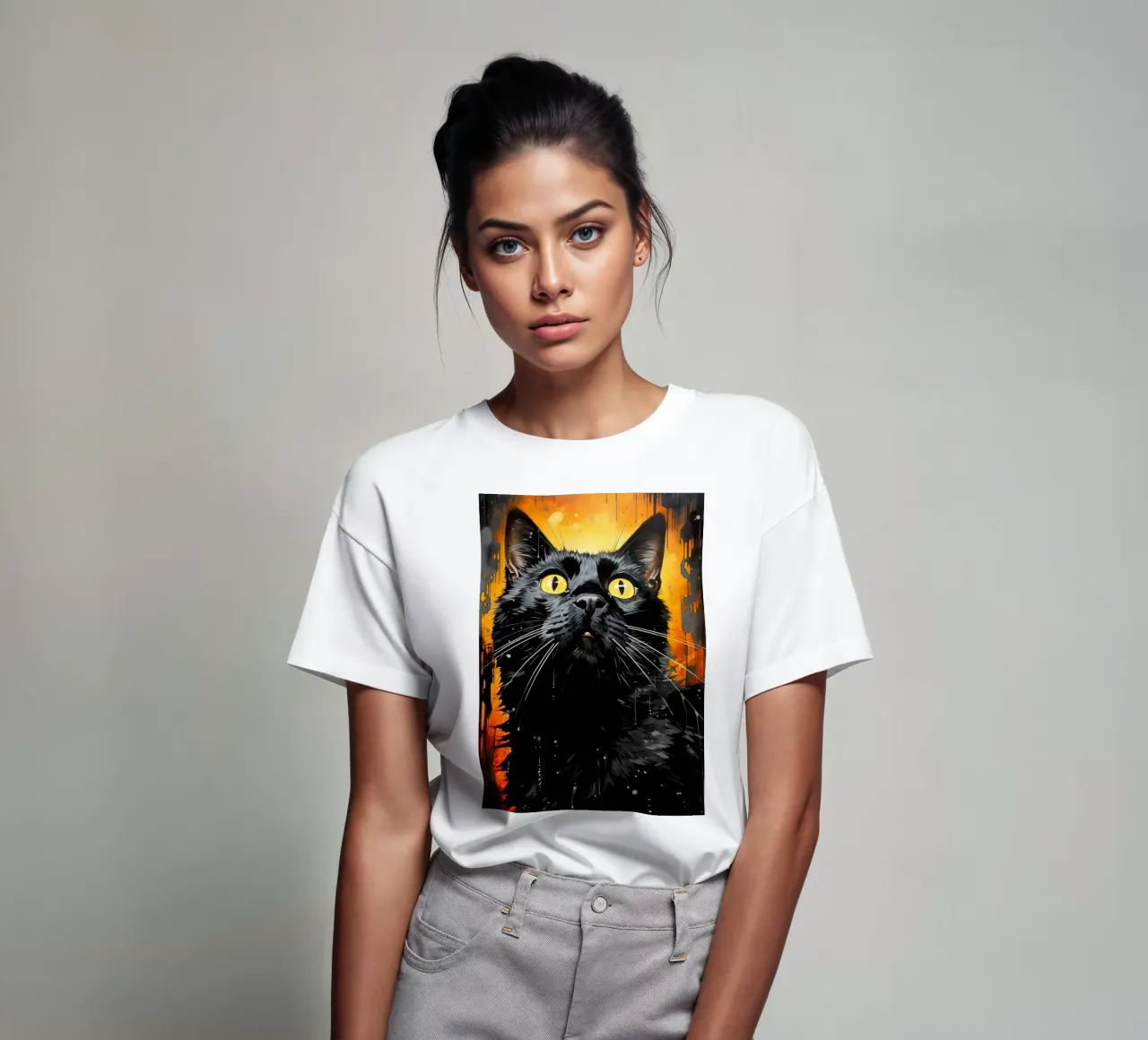 Illustrazione di un gatto nero t-shirt da Justyna Jaszke JBJart