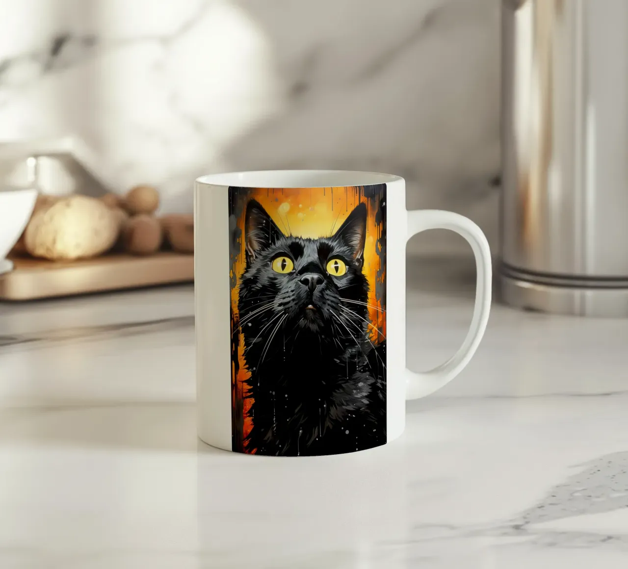 Illustrazione di un gatto nero tazza in ceramica da Justyna Jaszke JBJart