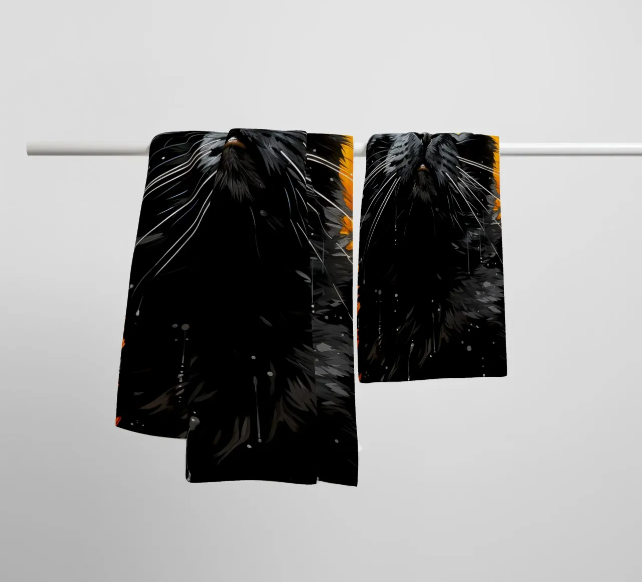 Black cat illustration towel by Justyna Jaszke JBJart
