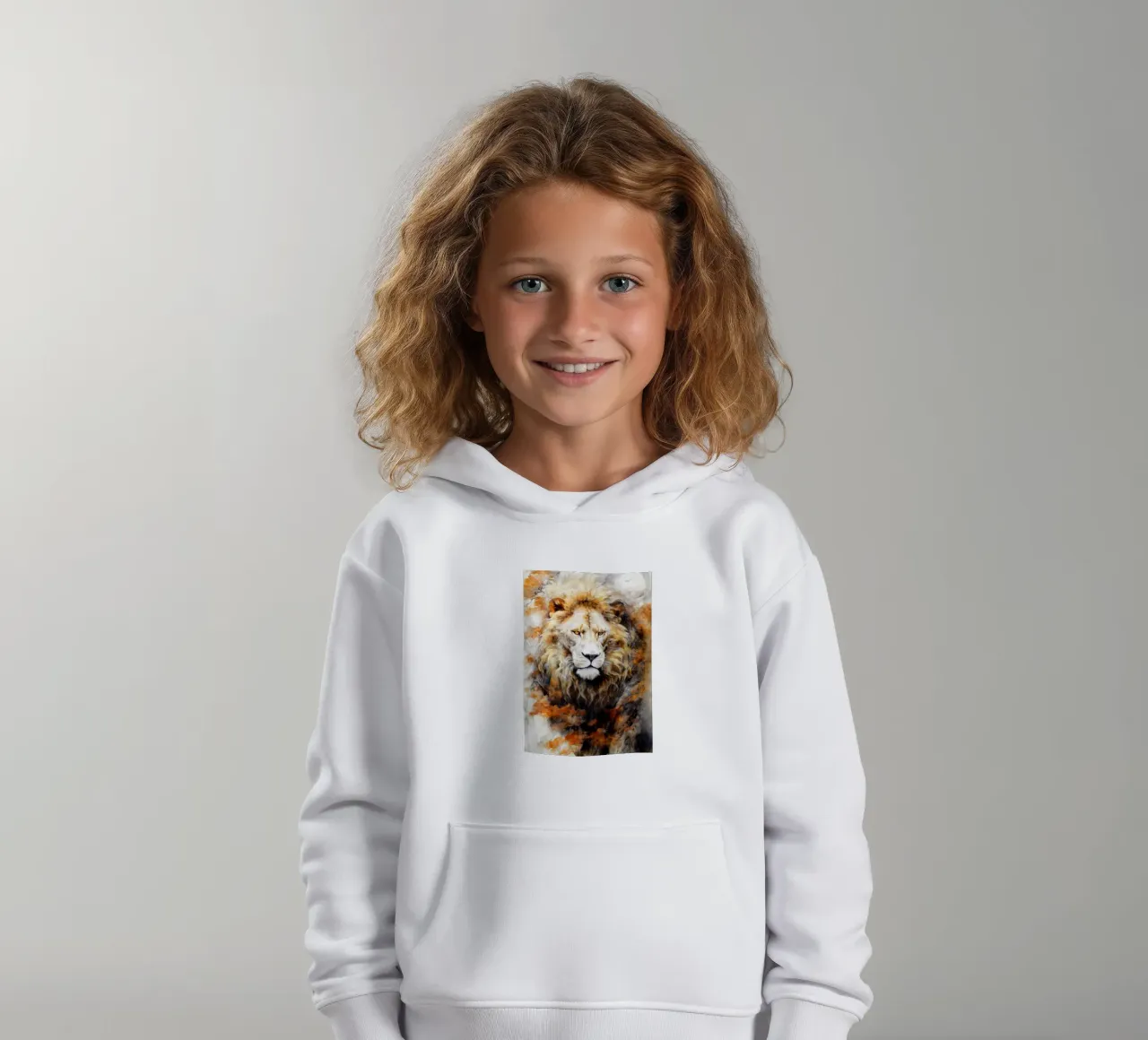 White lion watercolor art kids hoodie by Justyna Jaszke JBJart