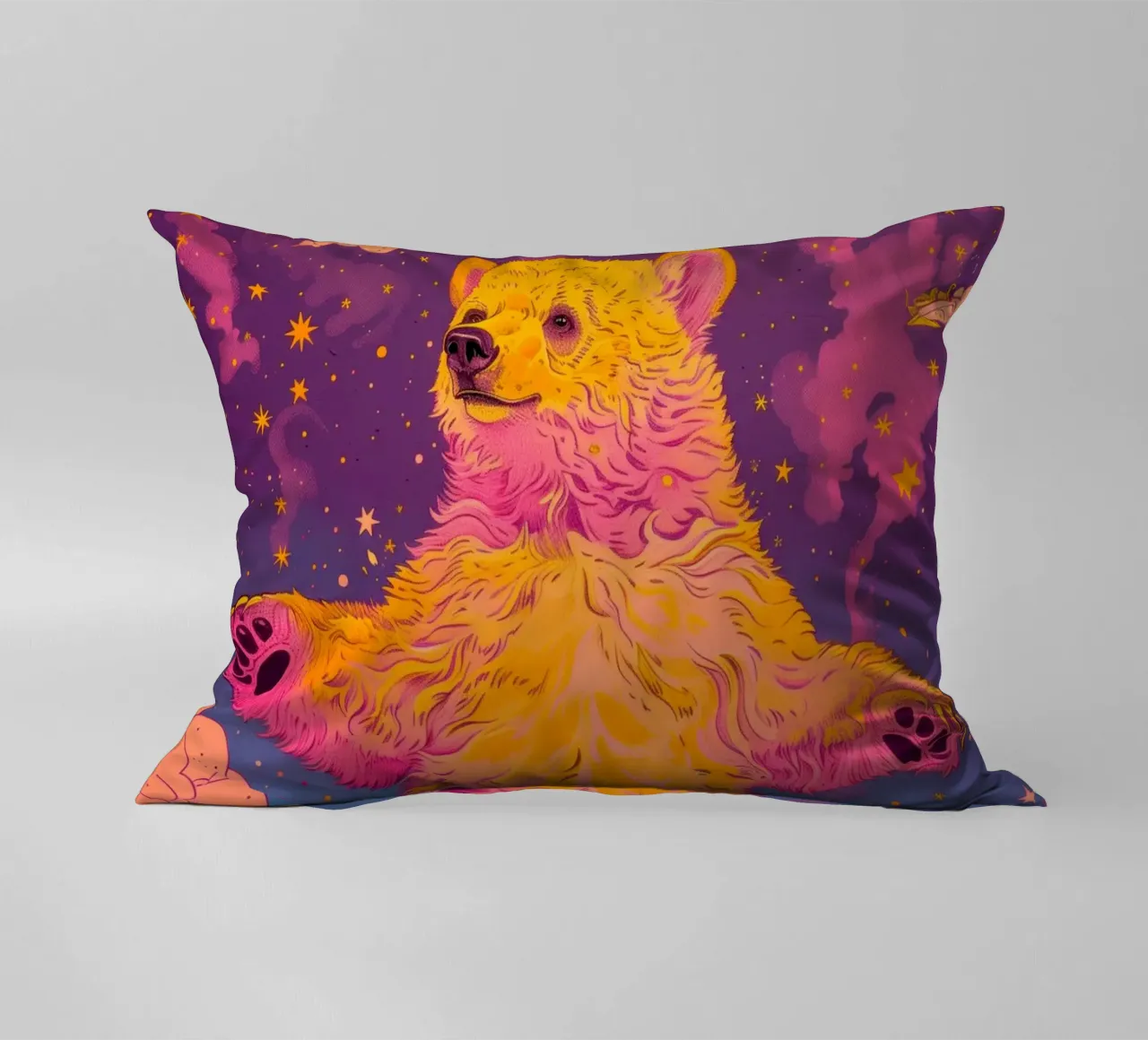 Orange bear illustration decorative cushion by Justyna Jaszke JBJart