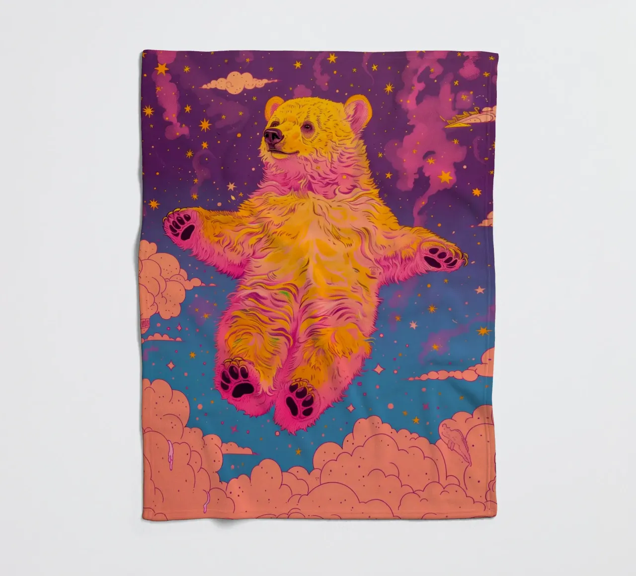 Illustration eines orangefarbenen Bären Fleecedecke von Justyna Jaszke JBJart