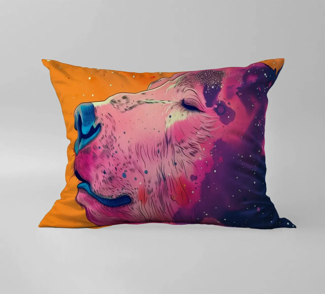 Ritratto di orso arancione cuscino da Justyna Jaszke JBJart