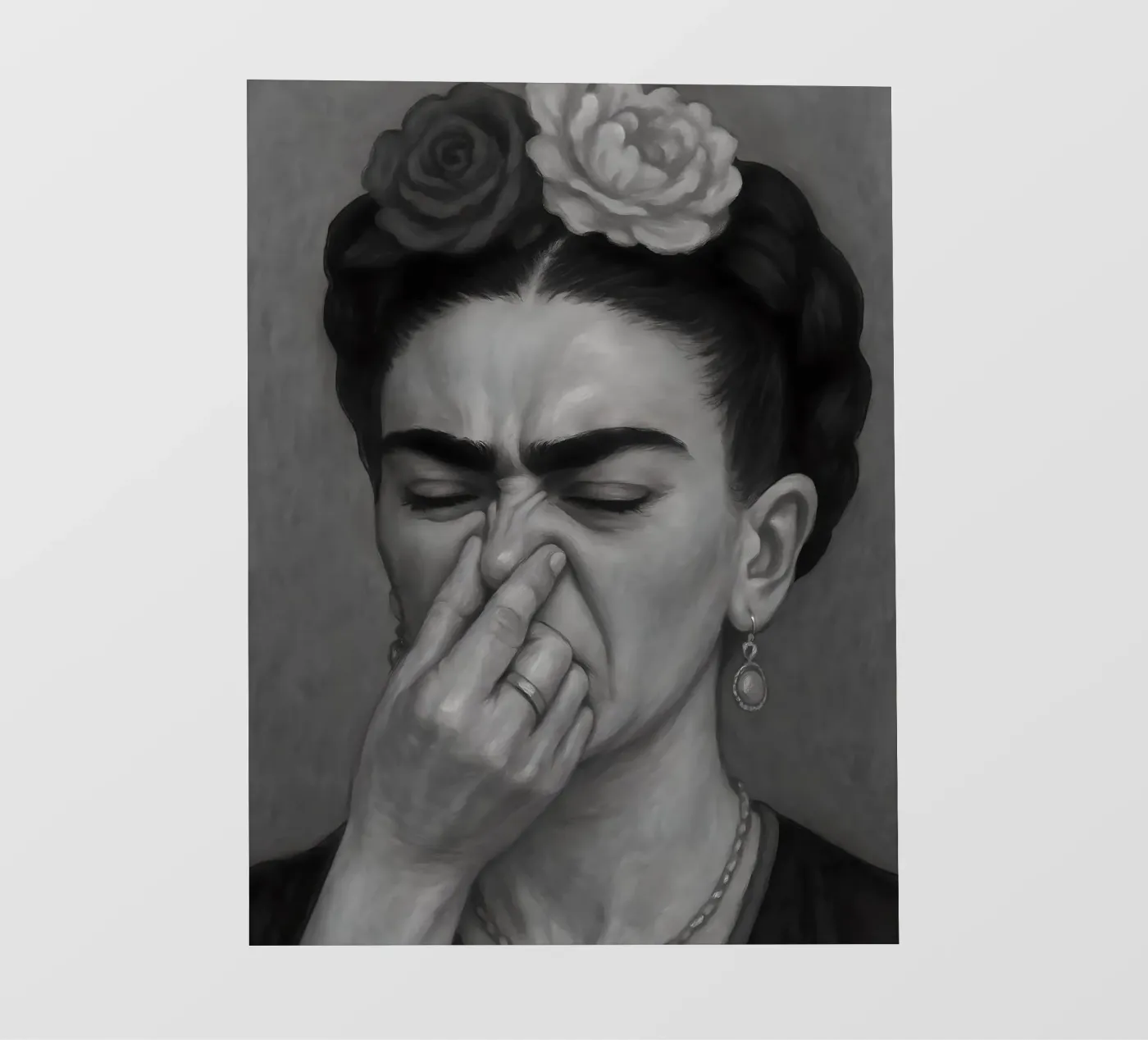 FRIDA KAHLO : ILLUSTRATION HUMORISTIQUE DE SALLES DE BAINS ET DE TOILETTES EN NOIR ET BLANC papier peint photo de ARTOMATIC