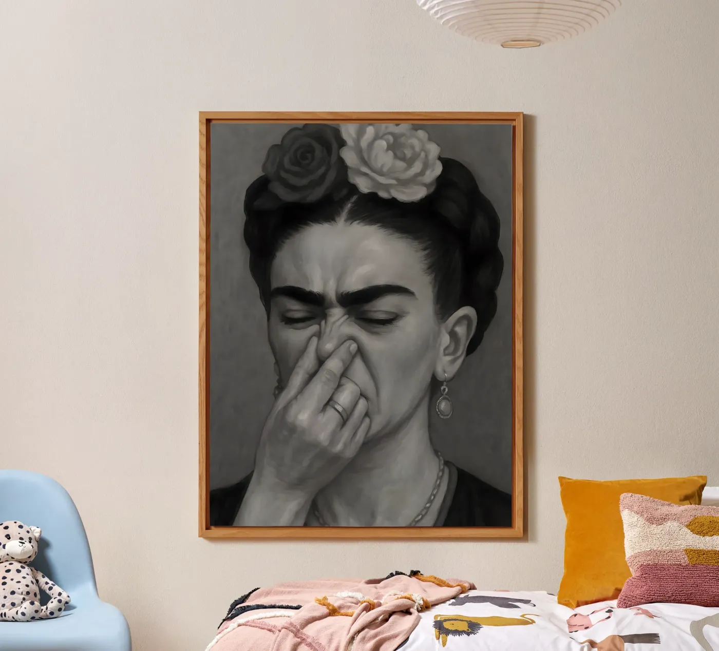 FRIDA KAHLO: DIVERTENTE IMMAGINE IN BIANCO E NERO PER IL BAGNO E LA TOILETTE alluminio dibond da ARTOMATIC