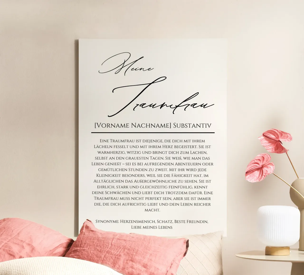 Definition Meine Traumfrau, Geschenk zum Valentinstag tela con Cornice a cassetta da Wortfieber