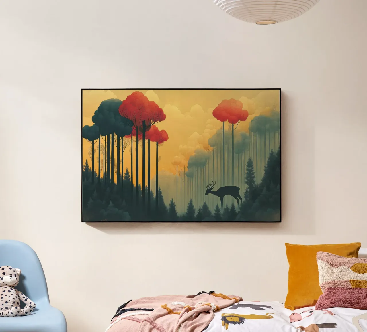Paesaggio boschivo onirico con cervi. plexiglass da Little Things