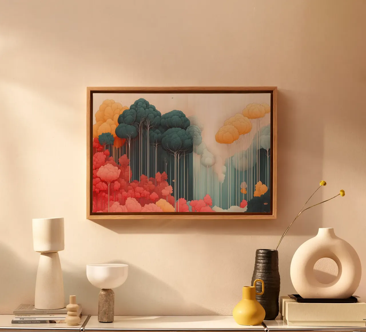 Surrealistisch gekleurd boslandschap canvas met Baklijst van Little Things