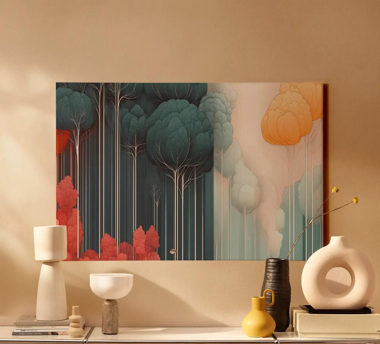 Surrealistisch gekleurd boslandschap canvas met Baklijst van Little Things