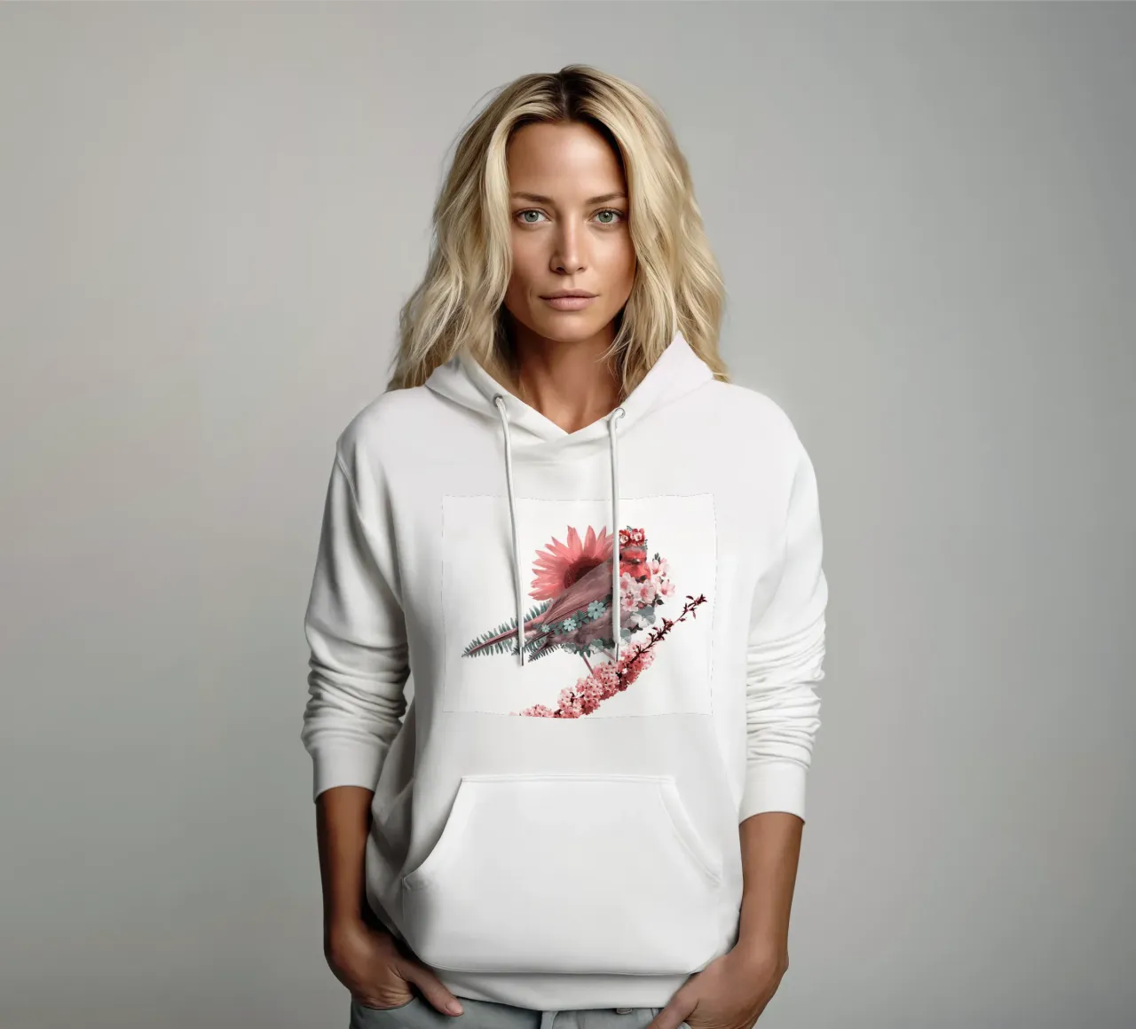 Uccello in fiore felpa con cappuccio da arizrab