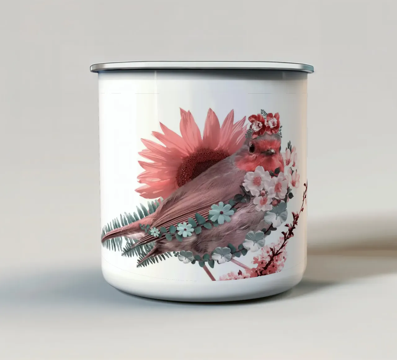 Uccello in fiore tazza in smalto da arizrab