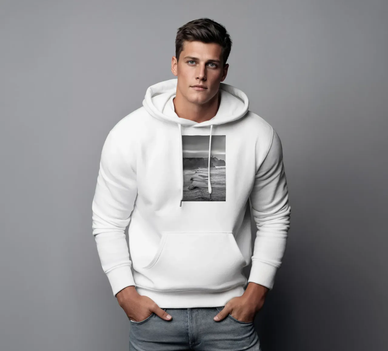 Lighthouse on the coast of Portugal felpa con cappuccio da Fjöllart