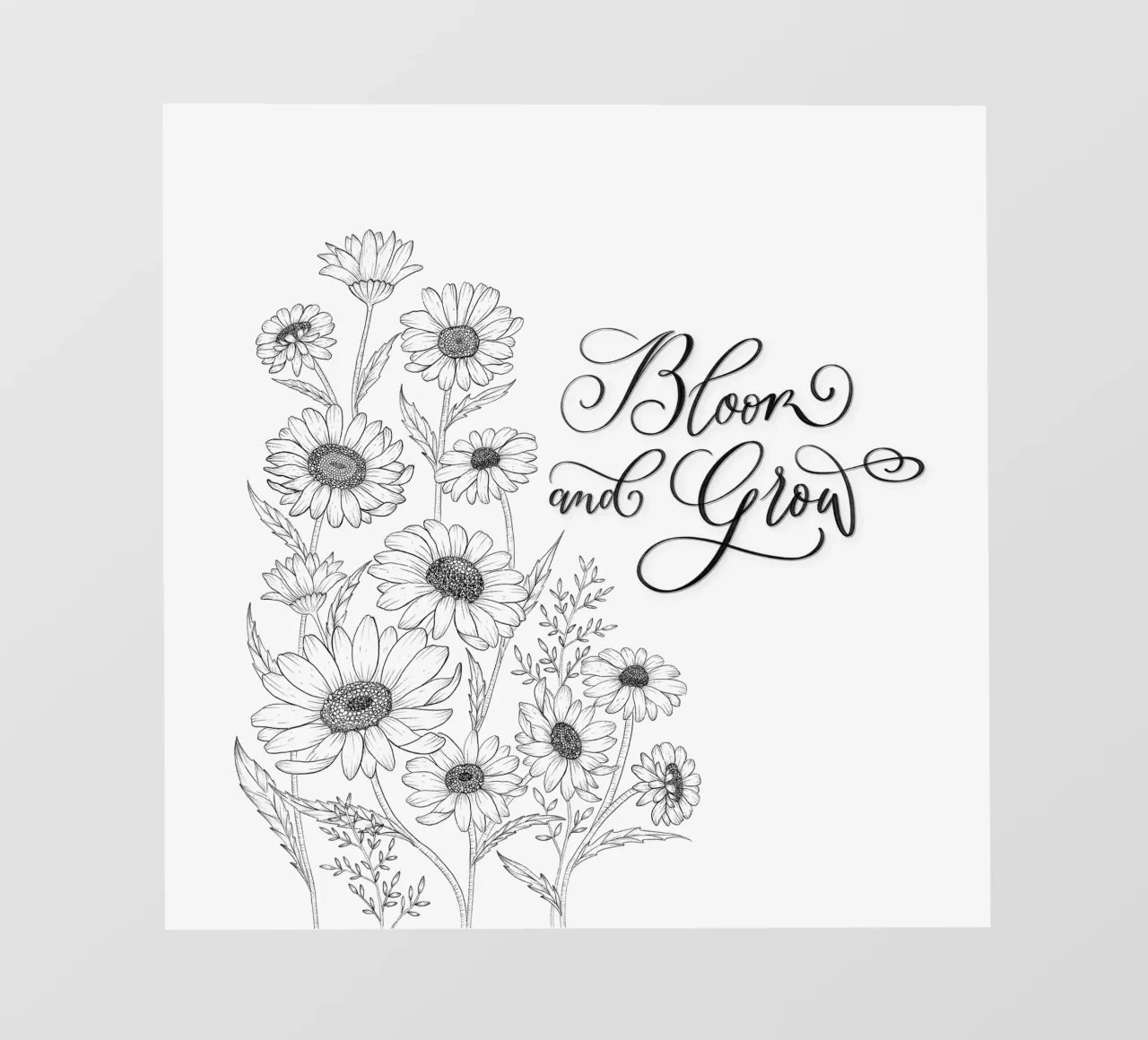 Sbocciare e fiorire. Fiori e calligrafia. Line Art. Citazione. telo in pvc da CalliLetters
