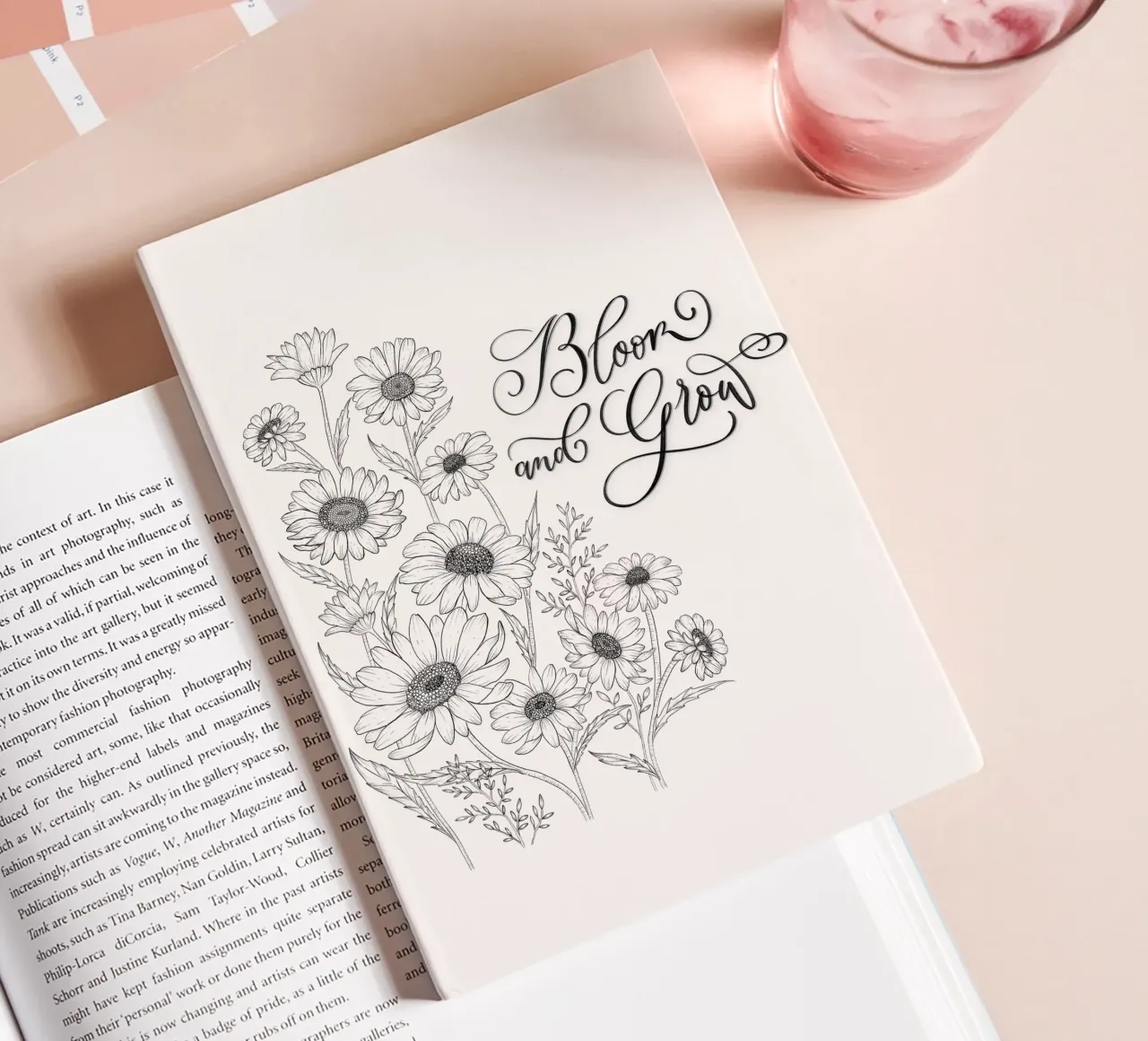Sbocciare e fiorire. Fiori e calligrafia. Line Art. Citazione. diario da CalliLetters