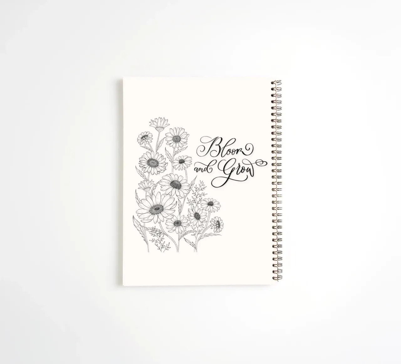 Blossom and flourish. Flowers and calligraphy. Line Art. Quote. spiral notebook by CalliLetters