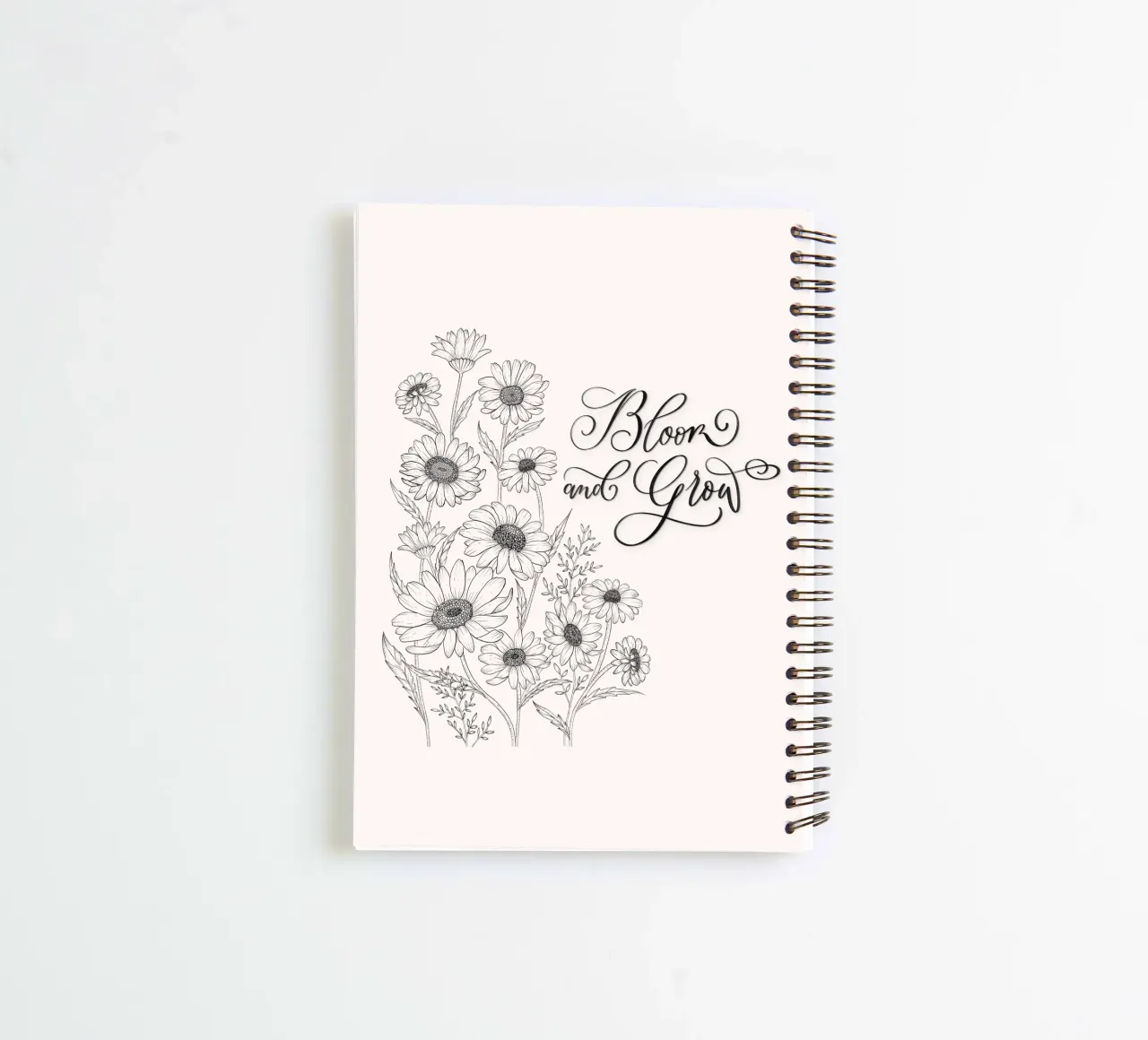 Blossom and flourish. Flowers and calligraphy. Line Art. Quote. spiral notebook by CalliLetters