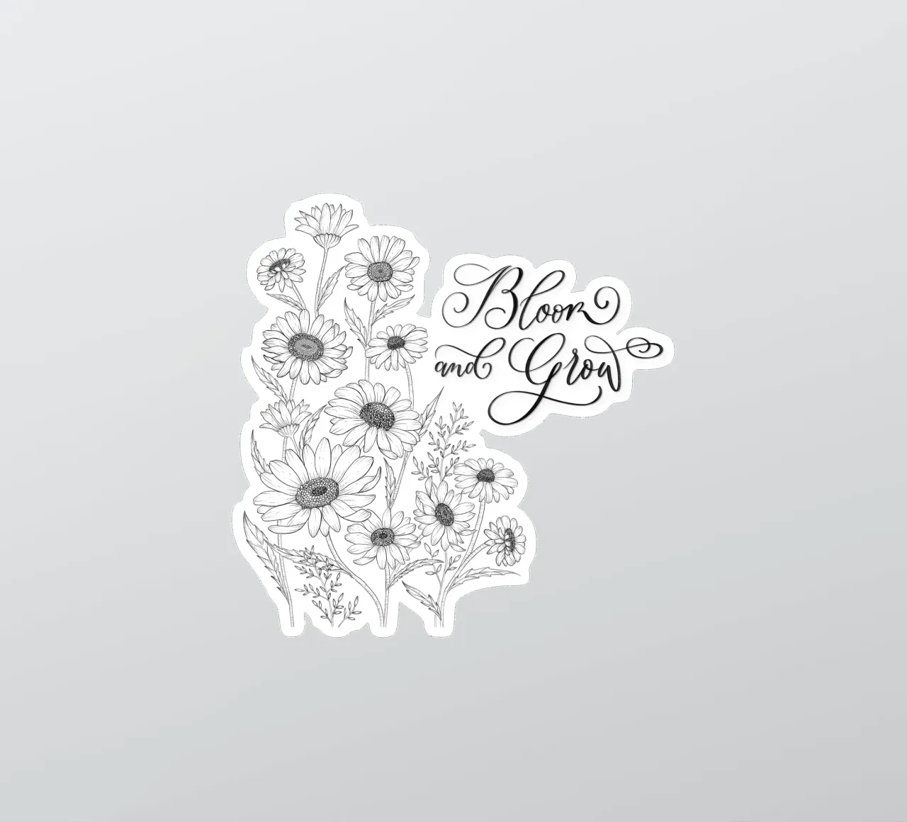 Sbocciare e fiorire. Fiori e calligrafia. Line Art. Citazione. adesivo da CalliLetters