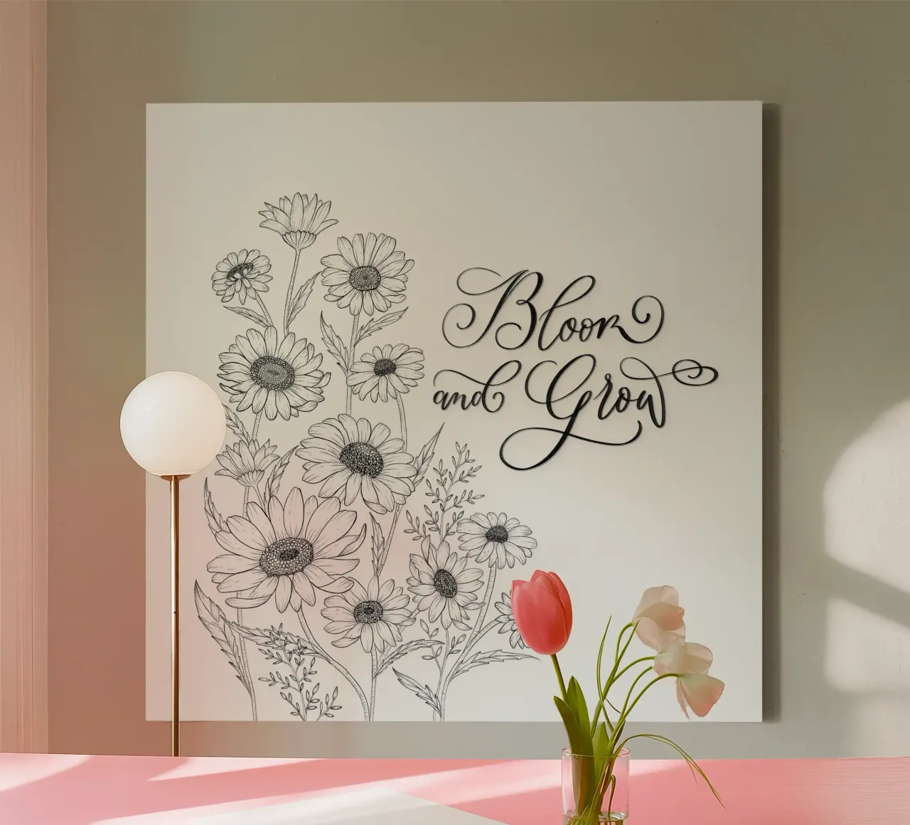 Sbocciare e fiorire. Fiori e calligrafia. Line Art. Citazione. tela da CalliLetters