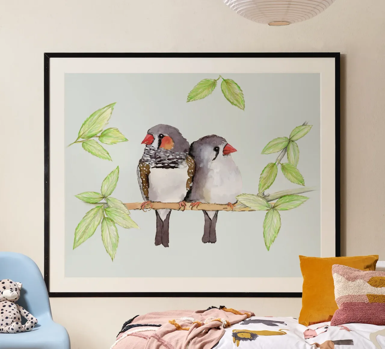 Una dolce coppia di fringuelli zebrati poster con telaio in legno da BwiseLizzy