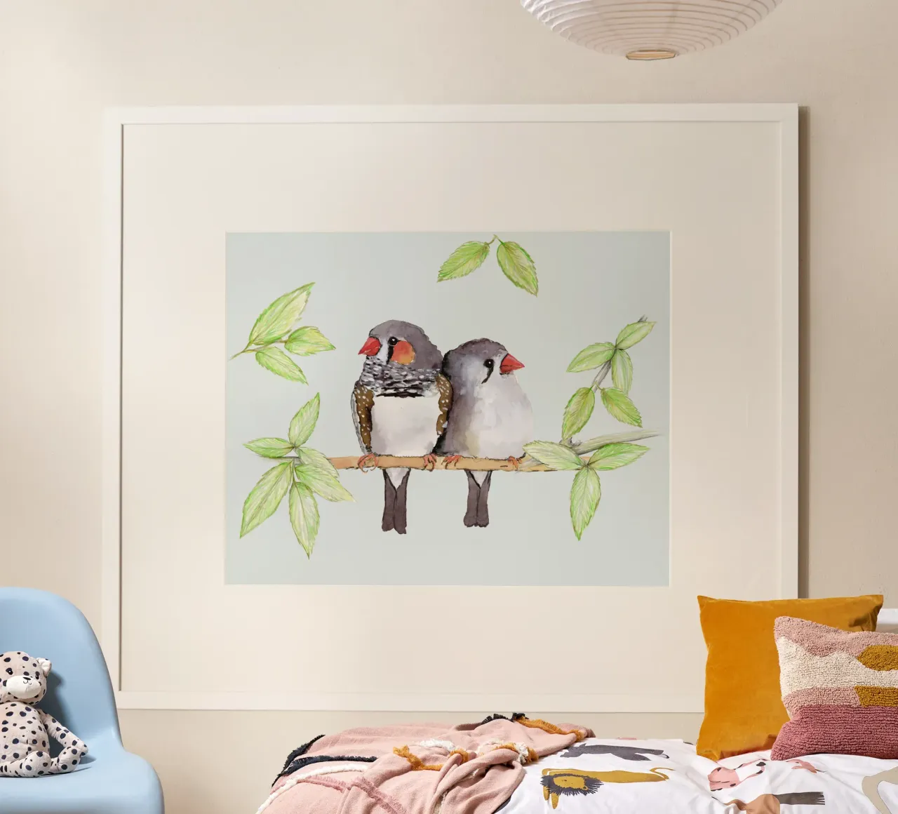 Una dolce coppia di fringuelli zebrati poster con telaio in legno da BwiseLizzy
