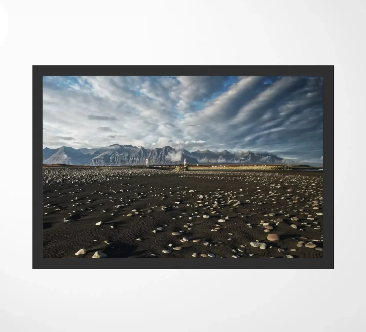 Black sand beach and mountains in Iceland doormat by Fjöllart