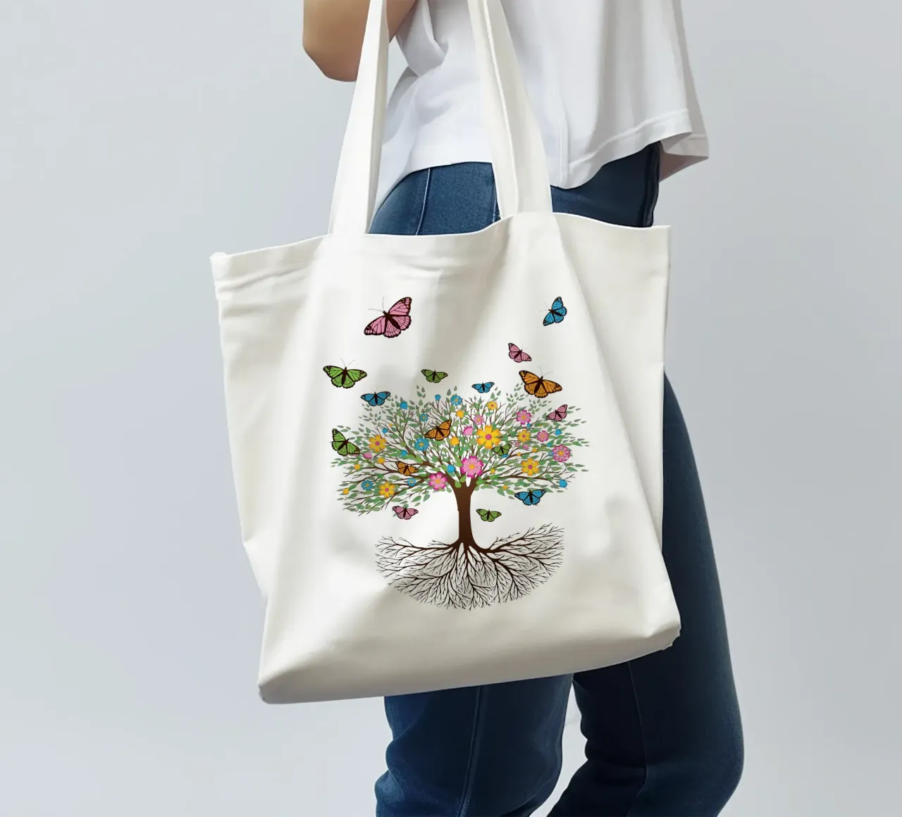 Tree of life with butterflies and flowers tote bag by BwiseLizzy
