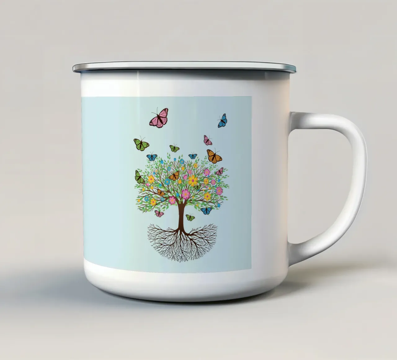 Albero della vita con farfalle e fiori tazza in smalto da BwiseLizzy