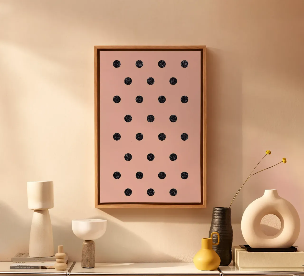 Shiny Polk Dots On Pink tela con Cornice a cassetta da cafelab