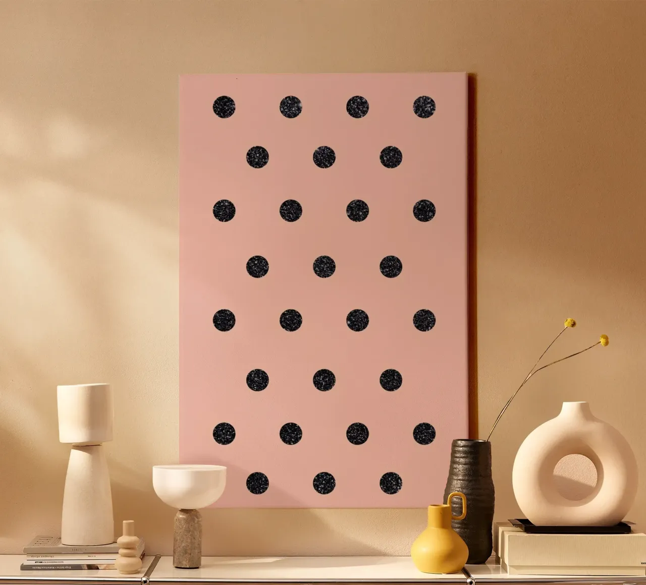 Shiny Polk Dots On Pink tela con Cornice a cassetta da cafelab